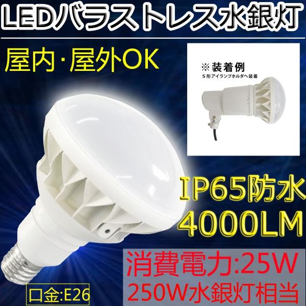 LEDバラストレス水銀灯  250W相当  PAR38  25W  4000LM  IP65 屋外屋...