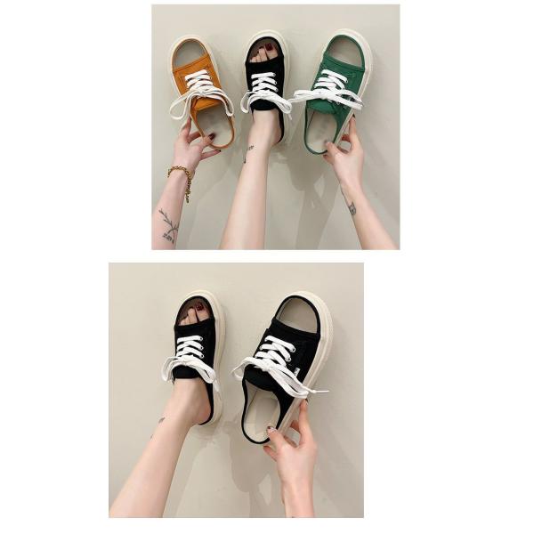 送料無料 かかとなし スニーカー サンダル レディース キャンバス スニーカー 歩きやすい シューズ...