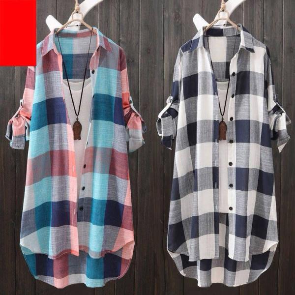 送料無料 シャツ ロングシャツ カーディガン UVカット パーカー ガウン チェック柄レディース ト...