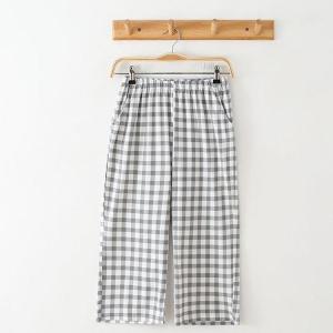 部屋着 ポケット 夏 綿 チェック柄 ひざ下 ...の詳細画像2