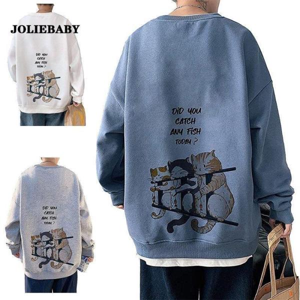 メンズ トレーナー 猫柄 長袖 Tシャツ バック プリント プルオーバー スウェット おおきいサイズ...