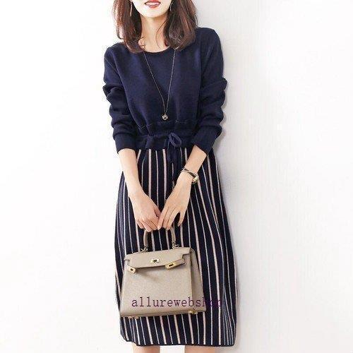 ドッキングワンピース 20代 30代 40代 50代 通勤 オフィス ひざ丈 ワンピース レディース...