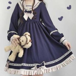 ロリータ服 男 ロリィタ ゆめかわ 病みかわ セーラーワンピース ロリータドレス 袖コンシャス 長袖 ハイ ミニ丈 フリル リボン 甘ロリ 姫ロリ 夢ワンピ｜tentou-1010