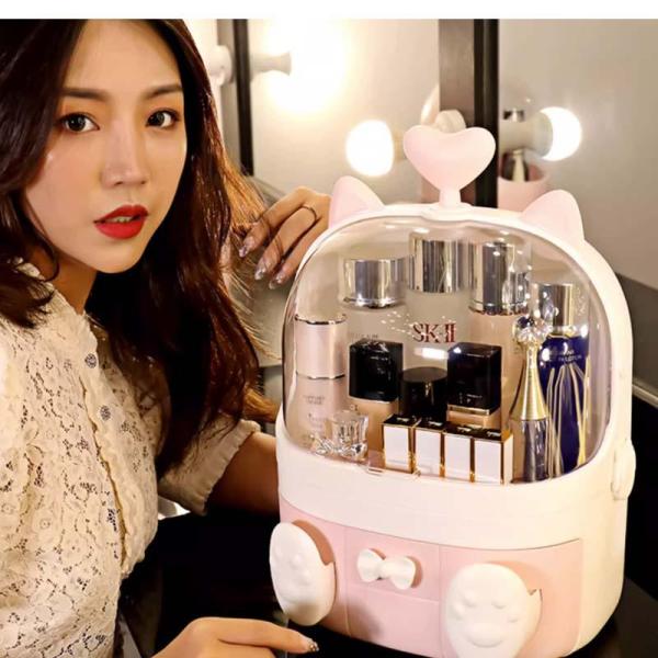 メイクボックス メイク収納 メイク用品 収納ボックスケース 大容量 猫モチーフ キュート 多機能ボッ...