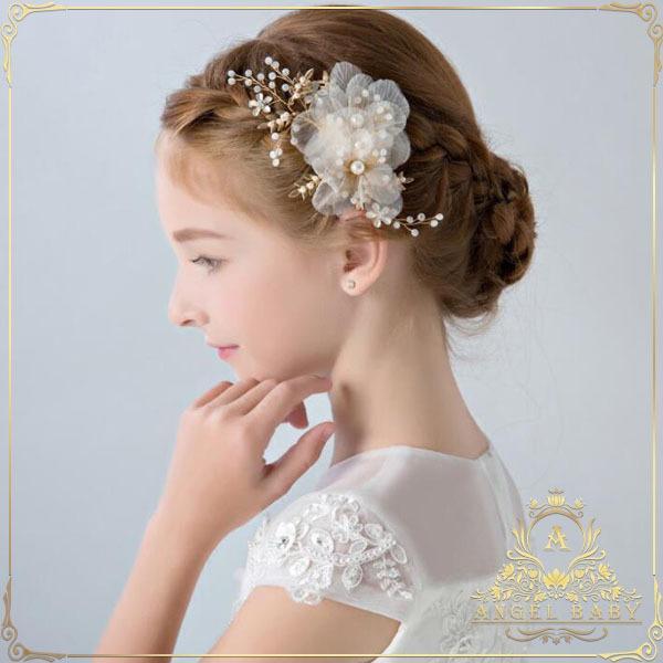 子供ヘアーアクセサリー 子ども髪飾り かんざしキッズフラワーティアラ 子供カチューシャ フォーマルド...