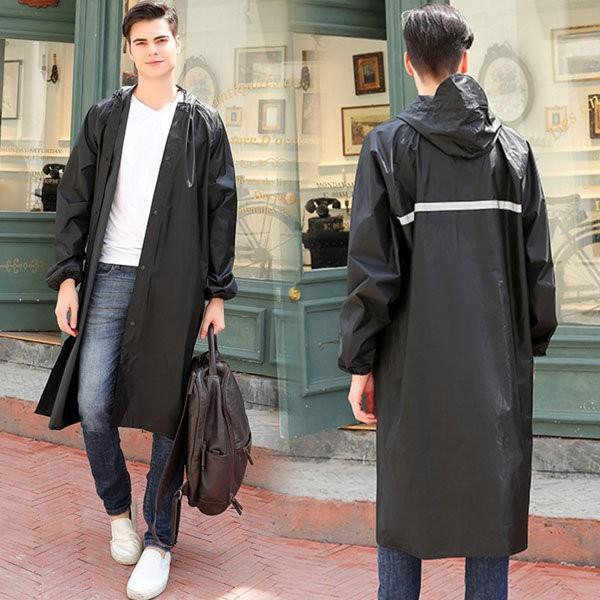 レインコート メンズ レインウェア ロング丈 ひざ丈 トレンチ 収納ポーチ 無地 おしゃれ 軽量 防...