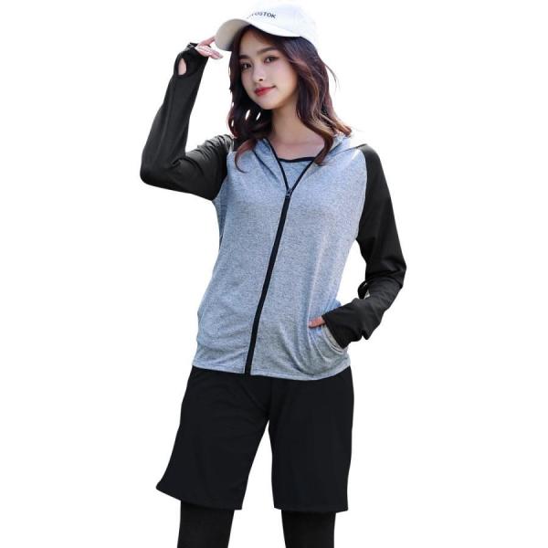 フィットネス水着 レディース 5点セット 長袖ラッシュガード 体型カバー 水陸両用 30代 40代 ...