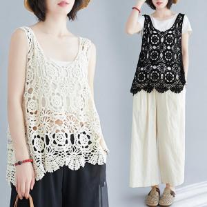 ベスト レディース 春 夏 トップス 透かし編み プルオーバー Vネック