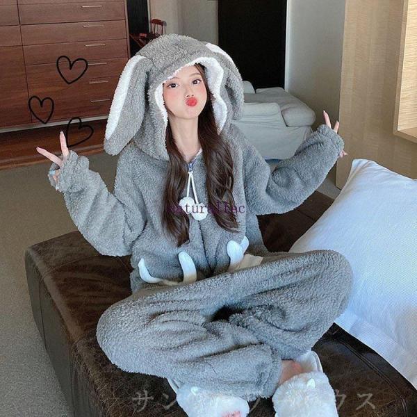 ルームウェア 着ぐるみ パジャマ 安い 大人 うさぎ もこもこ レディース 部屋着 可愛い オールイ...