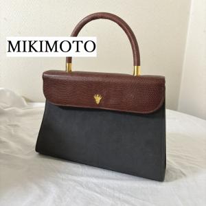 ミキモト　MIKIMOTO レザー　ハンドバッグ　グレー｜tentoumusi-recycle