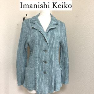 imanishi Keiko イマニシケイコ レディース 　春　アウター　ジャケット シングル　テーラード　絞り ミントブルー　青｜tentoumusi-recycle