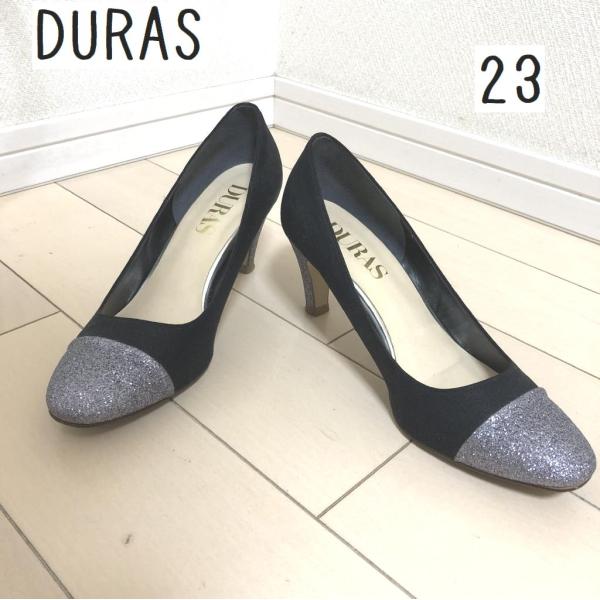 DURAS　デュラス　パンプス　バイカラー　スウェード　23　黒　グレー