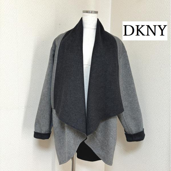 セール　高級　DKNY レディース コート　マント風 ミドルコート　カシミヤブレンド  グレー L ...