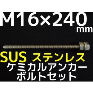 ケミカルボルト アンカーボルト ステンレス SUS M16×240mm 寸切ボルト1本 ナット2個 ワッシャー1個 Vカット 両面カット SUS304「取寄せ品」｜tenyuumarket