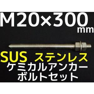 ケミカルボルト アンカーボルト ステンレス SUS M20×300mm 寸切ボルト1本 ナット2個 ワッシャー1個 Vカット 両面カット SUS304「取寄せ品」｜tenyuumarket