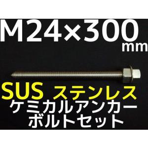 ケミカルボルト アンカーボルト ステンレス SUS M24×300mm 寸切ボルト1本 ナット2個 ワッシャー1個 Vカット 両面カット SUS304「取寄せ品」｜tenyuumarket