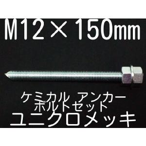 ケミカルボルト アンカーボルト ユニクロメッキ M12×150mm 寸切ボルト1本 ナット2個 ワッシャー1個 Vカット 両面カット「取寄せ品」｜tenyuumarket