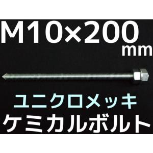 ケミカルボルト アンカーボルト ユニクロメッキ M10×200mm 寸切ボルト1本 ナット2個 ワッシャー1個 Vカット 両面カット「取寄せ品」
