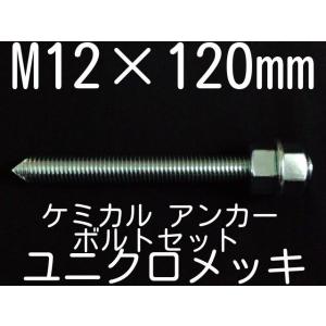 ケミカルボルト アンカーボルト ユニクロメッキ M12×120mm 寸切ボルト1本 ナット2個 ワッシャー1個 Vカット 両面カット「取寄せ品」｜tenyuumarket