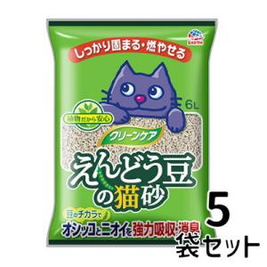 ケース売り　アース・ペット　クリーンケア　えんどう豆の猫砂　無香料　6Ｌ×5袋セット　猫砂　猫トイレ...