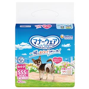 ユニ・チャーム　マナーウェア　女の子用　SSSサイズ　超小型犬用　ピンクリボン・青リボン　42枚　紙...