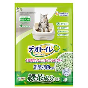 ユニ・チャーム　デオトイレ　緑茶成分入り消臭・抗菌サンド　紙タイプ　4Ｌ　猫用　システムトイレ　取替...