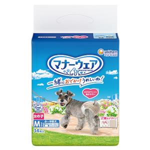 ユニ・チャーム　マナーウェア　女の子用　Mサイズ　小〜中型犬用　ピンクリボン・青リボン　34枚　紙オ...