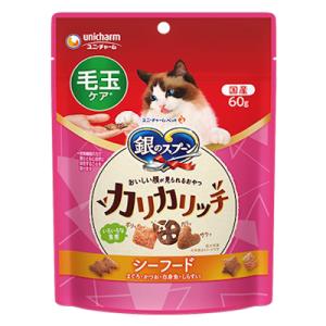 銀のスプーン　おいしい顔が見られるおやつ　毛玉ケア　カリカリッチ　シーフード　６０ｇ　ユニ・チャーム...