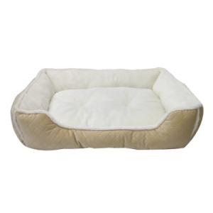大阪杉本　キルト×ボア　スクエアベッド　L　ベージュ　犬・猫用　ベッド　冬用　