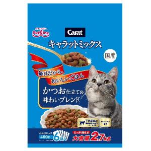 ペットライン　キャラットミックス　かつお仕立ての味わいブレンド　2.7ｋｇ(450ｇ×6分包)　猫用　ドライタイプ　総合栄養食　国産　分包｜tepec