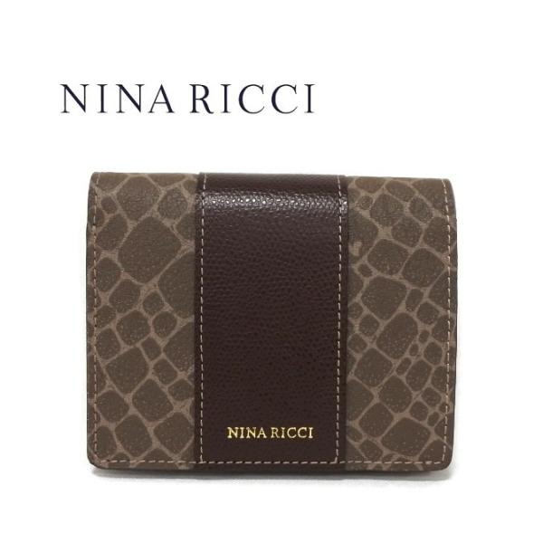NINA RICCI 財布 二つ折り ボックス型小銭入れ レディース　新品 ブラウン グレインヌーボ...