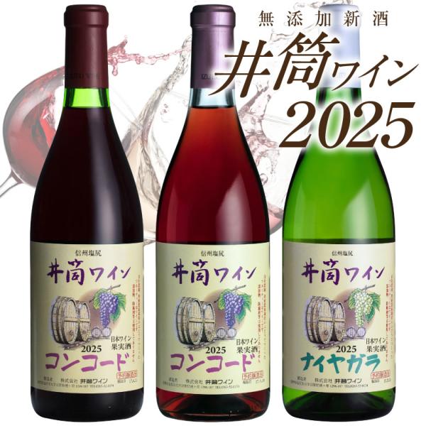 11月中旬〜下旬頃 入荷予定分 井筒ワイン 無添加新酒 2025 3本セット コンコード赤・ロゼ、ナ...