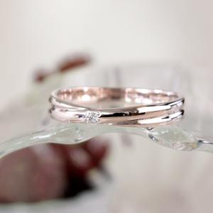 リング レディース ピンクシルバー 刻印 ダイヤモンド シンプル クロスライン Xライン 細身 上品 おしゃれ 指輪 偶数サイズ ピンクゴールドカラー Silver