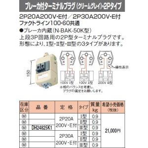 DH24825K1 パナソニック ファクトライン100・60共通　200V・E付　ブレーカー付ターミナルプラグ　（2P20A）（3型）（クリームグレイ）
