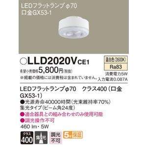 パナソニック クラス400（60形相当）LEDフラットランプ[LED温白色][集光][GX53-1口金]LLD2020VCE1｜terukuni