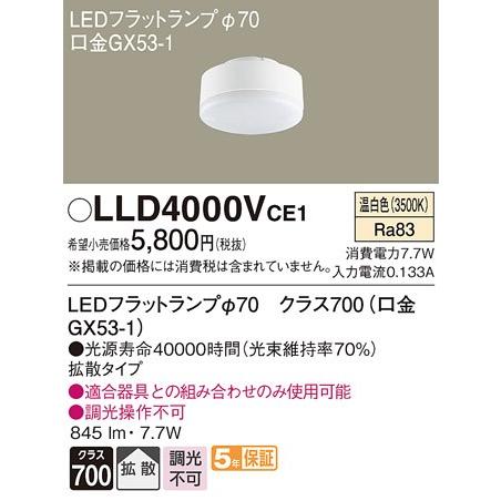 パナソニック クラス700（100形相当）LEDフラットランプ[LED温白色][拡散][GX53-1...