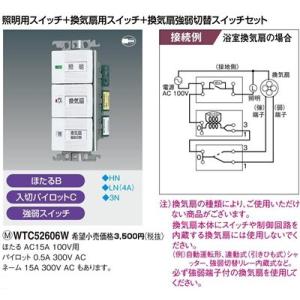 パナソニック コスモシリーズワイド21配線器具・電材埋込換気扇スイッチセット（強・弱スイッチ）（ほたるスイッチB付）（ホワイト）WTC52606W｜terukuni