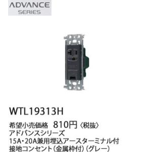 パナソニック ADVANCE SERIES アドバンスシリーズ 15A・20A兼用埋込アースターミナル付接地コンセント(金属枠付)(グレー) WTL19313H｜terukuni