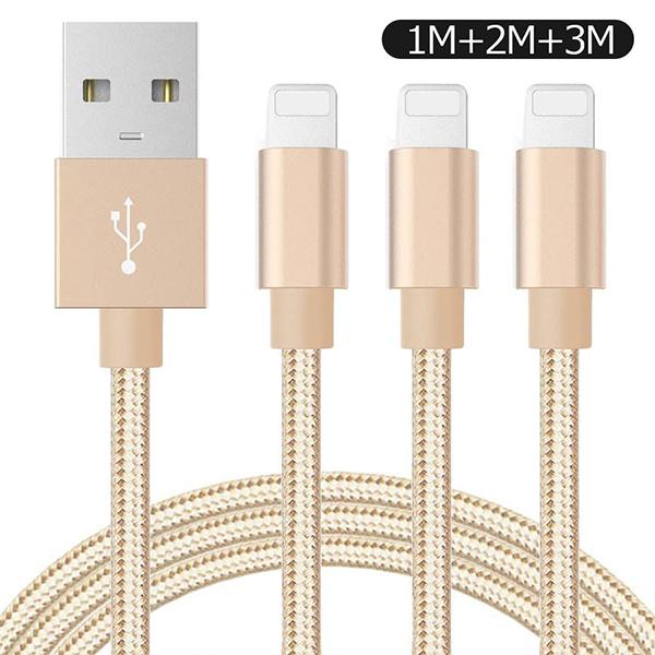 iPhone 充電ケーブル【3本セット 1m+2m+3ｍ】急速充電 USBケーブル データ転送 ナイ...