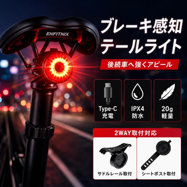 自転車 テールライト 自転車ライト LED 充電式 ブレーキ感知 5種類点灯モード 防水 超軽量 シ...