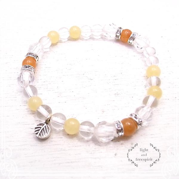 オレンジアベンチュリン/イエロージェード/水晶 パワーストーンブレスレット 天然石 【light a...