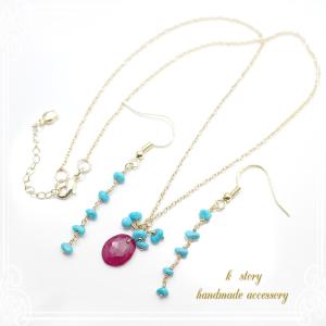 スリーピングビューティーターコイズのピアスとルビーのネックレス [ K story -handmade accessory- ]｜tesorocoltd