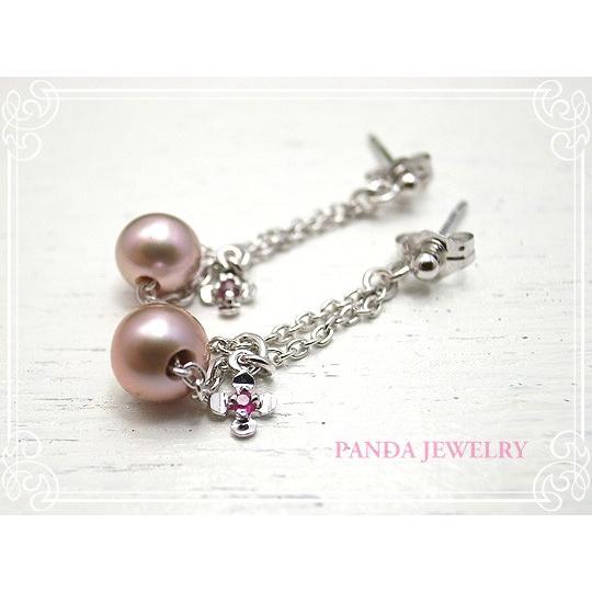 シンデレラ パールピアス ルビー お花 シルバー イヤリング // PANDA JEWELRY