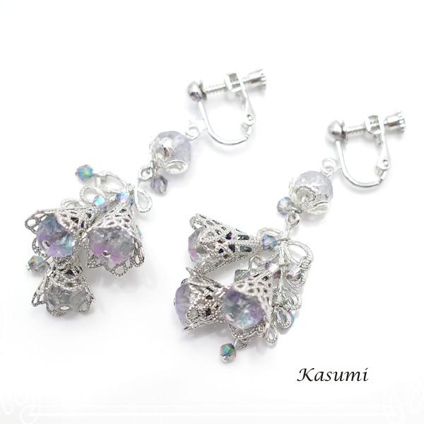 銀色の花のイヤリング ハンドメイド 作家 【Kasumi〜かすみ〜】 de-59-ks-380