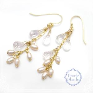 しづかの蕾 ピアス 淡水パール モルガナイト 【Broche Blanche [ ブロッシュ ブランシュ ]】｜tesorocoltd