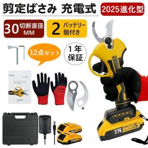 剪定ばさみ 電動剪定ばさみ 充電式 剪定ばさみ 電動 切断直径30mm 電動ハサミ 2個バッテリー付 4段階開き角度調整 枝切りバサミ 剪定鋏 PSE認証 一年保証
