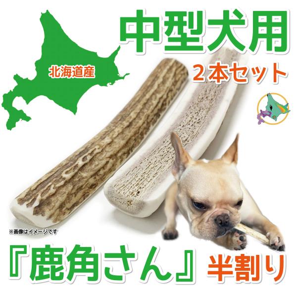 中型犬用 蝦夷鹿の角 『鹿角さん』 約15cm 半割り 2本セット 天然 無添加 北海道産 鹿の角 ...