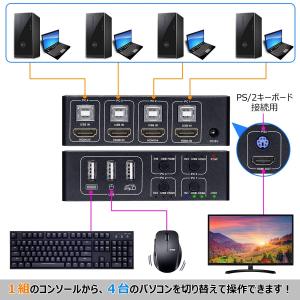 ELEVIEW 4K KVMスイッチ パソコン切替器（PC4台用）HDMIディスプレイ
