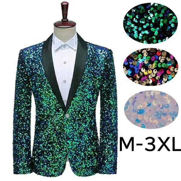タキシード ジャケット メンズ ステージ衣装 演出服 スパンコール 緑 白 カラフル カラオケ ダン...