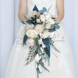 ウェディングブーケ　花束　ブートニア　花嫁　結婚式　前撮り Amazon｜日本製 結婚式43*33cm ブーケ ブートニア セット
